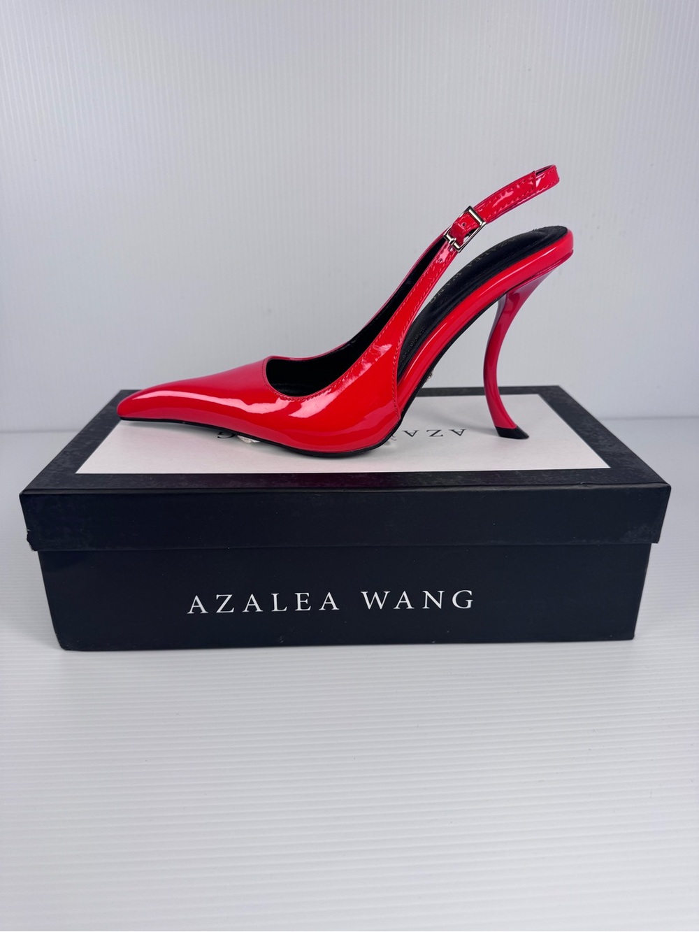 Azalea Wang Emanuela Red Patent Slingback Heels | Pointed Toe Stiletto Sz 6-7.5